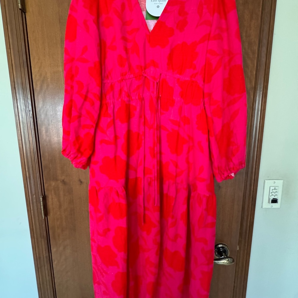 Kate Spade Red and Pink Floral V-Neck Dress